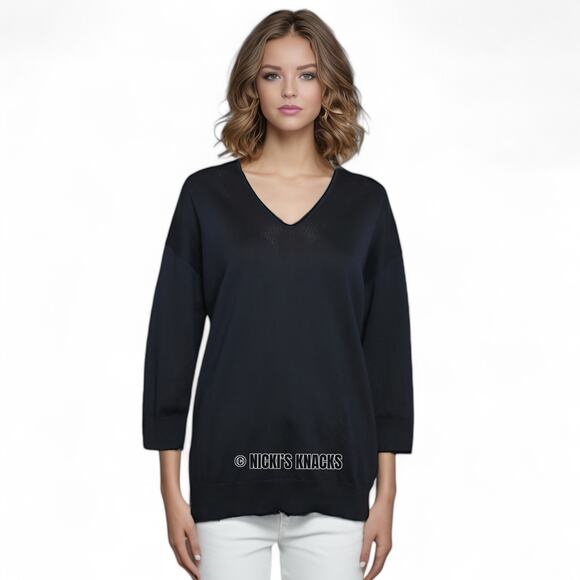 Brooks Brothers Sweaters - Brooks Brothers Womens Supima Cotton 3/4 Sleeve V-Neck Sweater Navy Blue Size XL